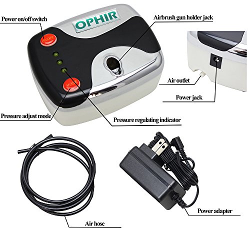 OHPIR Airbrush Kit with Mini Air Compressor & Bag & Cleaning Tools for Model Paint Cosmetics Tanning Tattoo (Black)