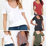 FUNOC® Women's Casual Short Sleeve V-Neck Loose Pocket Tank Top Tee T-Shirt