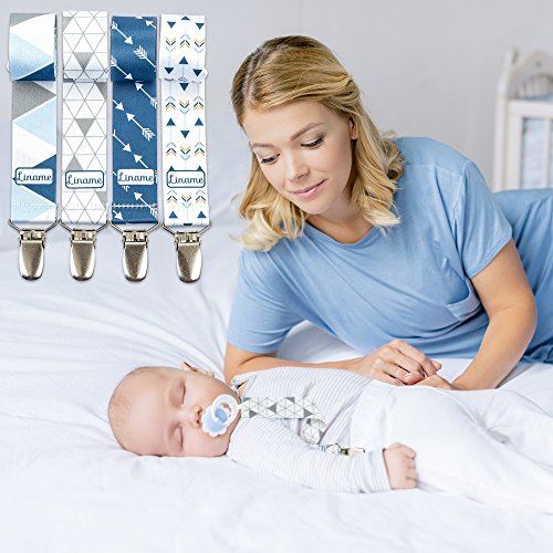 Liname Pacifier Clip for Boys with BONUS Teething Toy & eBook - 4 Pack Gift Packaging - Premium Quality & Unique Design - Pacifier Clips Fit ALL Pacifiers & Soothers - Perfect Baby Gift