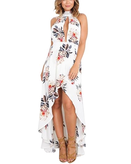 Robe De Soirée Longue Robe De Cocktail Robe Ete Robe De Plage Fleur Longue Sans Manches Dos Nu Robe Fendue Courte Devant Longue Derriere