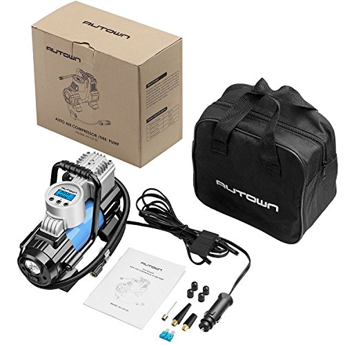 AUTOWN Air Compressor Pump, 12V DC Portable Digital Tire Inflator with Gauge 140W 120 PSI, 4 Display Units, Auto Shut-Off for Overheat Protection
