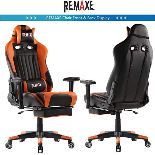 Sedia-da-Gioco-Ergonomica-e-Girevole-per-Computer-di-Randi-Dimensioni-con-poggiapiedi-a-Scomparsa-poggiatesta-e-Cuscino-massaggiante-Lombare-Realizzata-in-Pelle-PU-Colore-Disponibile-Orange