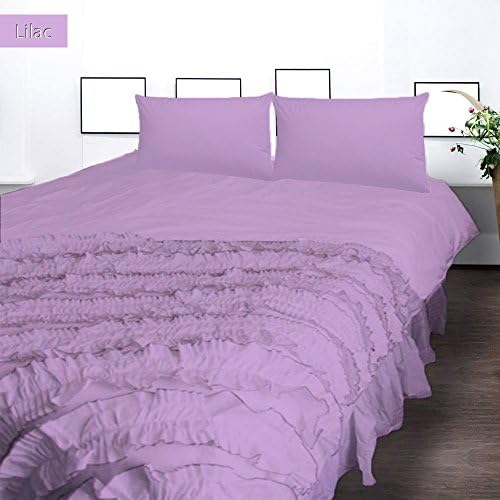 Luxurious Ultra Soft Silky 100% Egyptian Cotton 3Pcs"Ruffle Duvet Set" 1500 TC Solid Pattern 1 Duvet Cover Set. (King ,Solid ,Lilac)