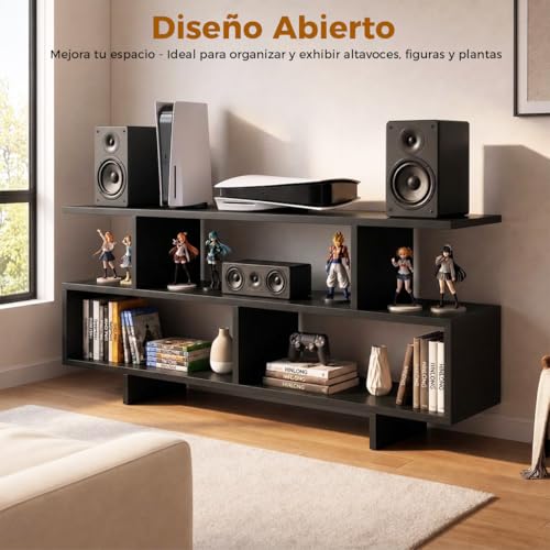 DNIDIO Mueble para TV Moderno, Mesa para TV con Consola de 3 Niveles,Centro de Entretenimiento para TV(110cm, Negro)