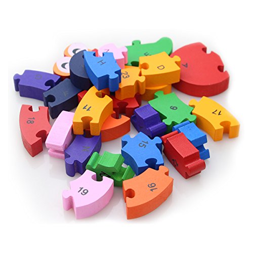 Wooden Blocks Jigsaw Puzzles丨SAFE, ECO-FRIENDLY, TWO SIDES - English Letter & Numbers Puzzles丨Good Preschool Educational Toys For Toddlers Kids Boys Girls,Christmas Gift Toys - M&H (Snail)