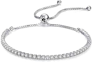 QLKILYR 18K White Gold Plated CZ Tennis Bracelet, Crystal Heart Silver Tennis Bracelet for Bridal, Wedding, Shiny Bracelet for Women 7 Inch