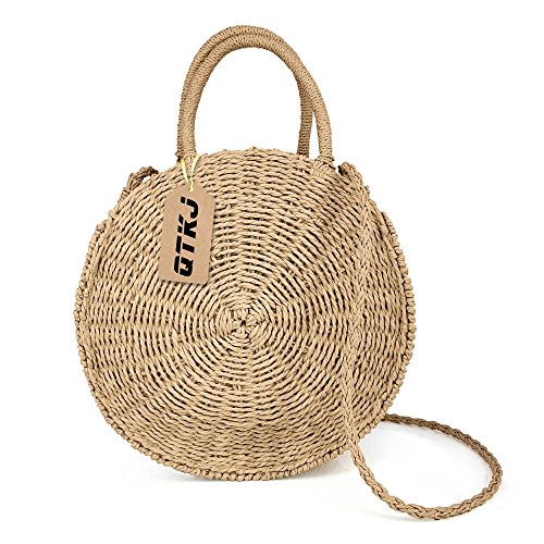 Women Straw Summer Beach Bag Handwoven Round Rattan Bag Cross Body Bag Shoulder Messenger Satchel