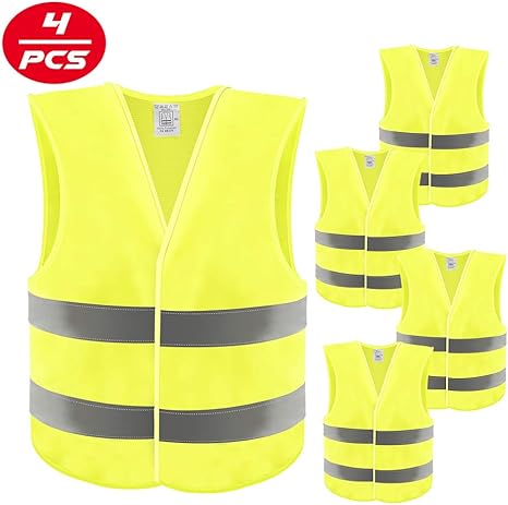 Gilet De Securité Jaune Fluoemooqi 4pcs Gilet Jaune De Sécurité 120g Haute Visibilité Gilet De Sécurité Réfléchissant Fermeture Velcro Pour La