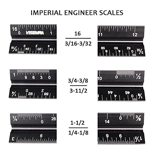 Architect Scale Ruler for Engineer and Student-12" Laser-Etched Aluminium Triangular Rulers,Drafting Rulers, Imperial Scales by VISEMAN … - Thumbnail 3