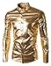 JOGAL Men's Metallic Silver Long Sleeve Button Down Shirts 70s Disco Costume XX-Large Glod