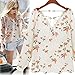 Lookatool Women's Casual Long Sleeve Tether Blouse Chiffon Floral T-Shirt White