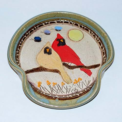 Handmade Pottery Cardinal Bird Spoon Rest Handmade