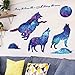 iwallsticker Creative Blue Galaxy Wolf Wall Decals Removable Stickers Living Room Decor Home Art Kids Bedroom Decal Nursery Sticker Boy Rooms Mural Children Gift Sticker Decal