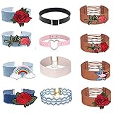 Tpocean 12PCS Women Leather Printed Flower Embroidery Choker Necklace Jewelry Collar Choker Set