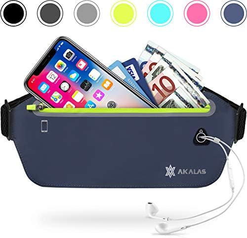 Akalas Running Belt Ultra Light, Bounce Free Fitness Workout Belt iphone Xs 6 7 8 Plus Waist Bag for Women and Men, Slim Runner Waist Pack for Running, Gym, Cycling, Marathon
