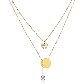 TaYolnFaSo Natural Gemstone Layered Necklace for Women 18k Gold Plated Bead Chain Necklace Healing Crystal Gemstone Jewelry Birthday Gift for Wife Girlfriend Mother