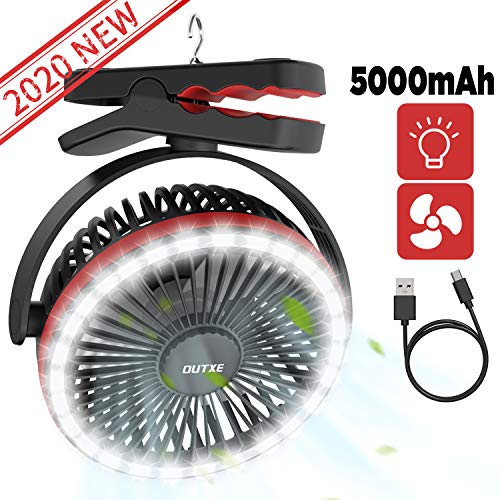 OUTXE Camping Fan with LED Light 5000mAh/6700mAh ClipOn Tent Fan with