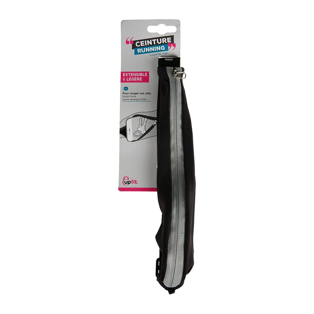 UPFIT - Running Belt – Lightweight and Adjustable – Carry Personal belongings During Sports Sessions – Flat Shape to Prevent The Belt from Moving – Length: 45 cm – Colour: Black and Grey