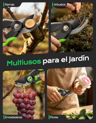 Rolgno Tijeras de Podar, Alta Resistencia Acero SK5, Revestimiento PTFE | Tijeras Jardineria Ahorra Esfuerzo, Desbloqueo a Una Mano en 0.5s, Mango Ergonómico, para Ramas Frescas de 20mm