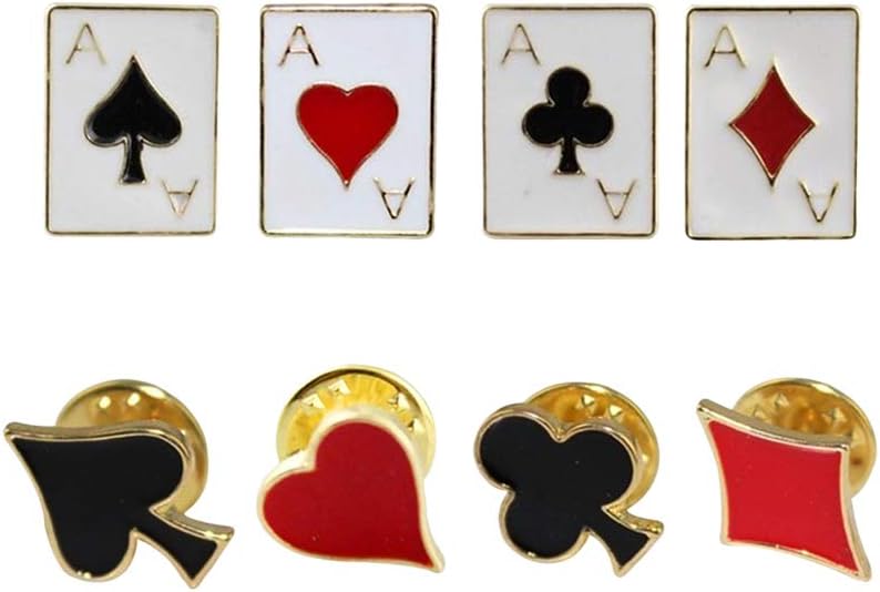 FENICAL 8PC Fashion Badge Personality Joker Fun Red Heart Plum BlackBerry Square Playing Cards Collar Pin Collar (Random Style)