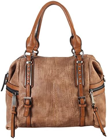 Diophy Soft PU Leather Tote Accented with Two Studded Décor Buckles in Front and Zippered Pockets on Both Side Womens Purse Handbag OB-3730