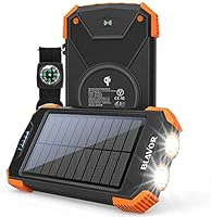 Solar Power Bank, Qi Certified Wireless Charger Portable External Battery Pack Type C Input Port Dual Flashlight,...