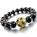 INBLUE Men,Women's 12mm Energy Bracelet Link Wrist Energy Stone Black Gold Tone Dragon Buddha Mala Bead