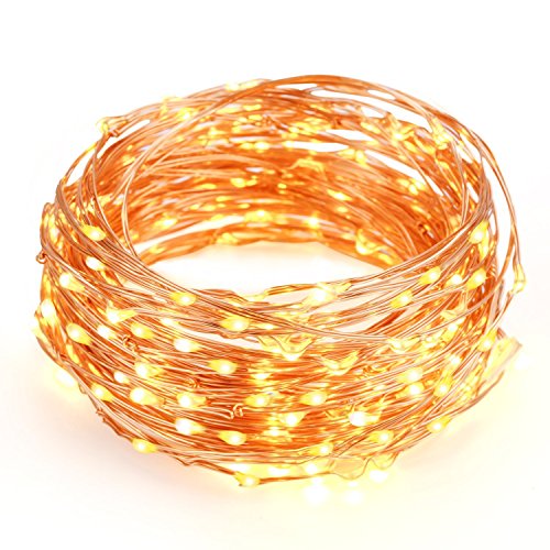 Kohree Christmas String Lights Decorative Rope Fairy Strarry Lights for Bedroom Patio Garden Party Wedding Commercial Lighting, USB plug in 33ft 100 LEDs,Warm White