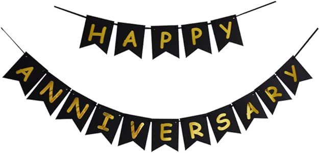 amazoncom happy anniversary banner black gold letters bunting