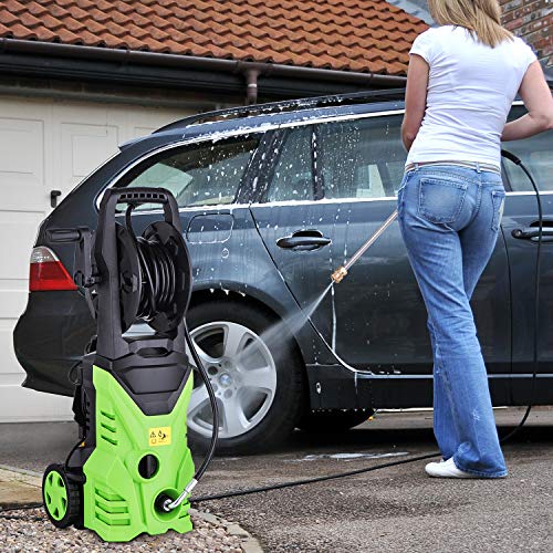 Tagorine Electric Pressure Washer, 3000PSI 1.8GPM Power Washer with 5 Quick-Connect Nozzle,Longer Cables and Hoses and Detergent Tank,for Cleaning Cars, Houses Driveways, Patios,and More (Green)