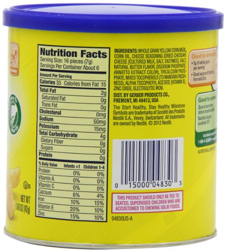 Gerber Stage 3 Mild Cheddar Lil Crunchies Snack, 1.48 Oz, 6 Pack