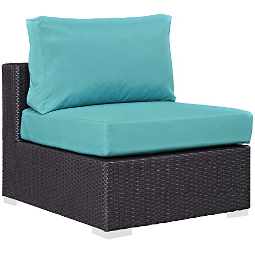 Modway Convene Wicker Rattan Outdoor Patio Sectional Sofa Armless Chair in Espresso Turquoise