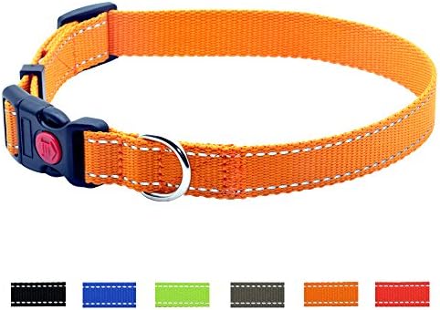 Enthun Adjustable Dog Collar, Classic Solid Color with Water Repellent ,3M Reflective Strip and Safety Lock Buckle, (S, Orange)