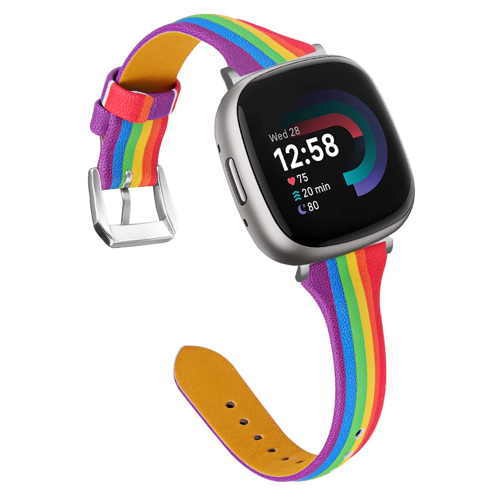 TenCloud Straps Compatible with Fitbit Versa 4/Sense 2 Strap, Replacement Slim Leather Wrist Band Bracelet for Sense2/Versa 4 Smartwatch (Multicolor)