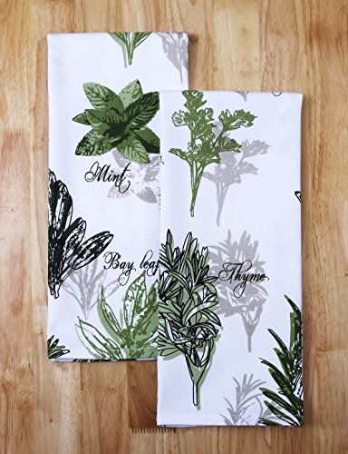 Set of Apron, Oven Mitt, Pot Holder, Pair of Kitchen Towels in a Unique Herb Garden Design, Made of 100% Cotton, Eco-Friendly & Safe, Value Pack and Ideal Gift Set, Kitchen Linen Set By CASA DECORS