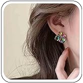 Ximdble Vintage Crystal Square Earrings Boho Rhinestone Aurora Earrings Rhinestone Square Earrings Cz Statemrnt Stud Earrings for Women