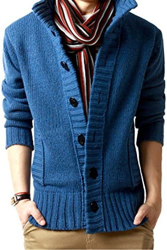 Also Easy outdoors polo collar slim fit mens sweaterss big button design cashmere warm casual cardigan /KS5 blue L