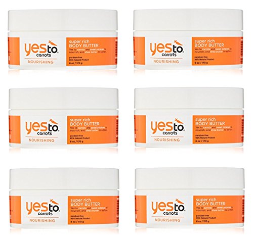 Yes To Carrots Nourishing Super Rich Body Butter 6 oz (Pack of 6) + FREE Scunci Effortless Beauty Black Clips, 15 Count