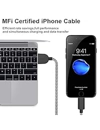 Sharllen MFi paquete certificado 3 6 10FT Nylon trenzado teléfono celular cable de carga USB de carga rápida y sincronización de cable largo, iPhone cargador compatible iPhone XS Max XR X 8 8P 7 7P 6 iPad iPod negro y blanco