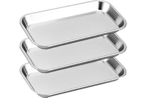 QWORK Medical Surgical Trays, 3 Pack Stainless Steel Surgical Trays Lab Instrument Tools Trays, 8.6" x 4.3" x 0.8"