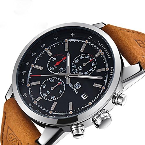 Men's Fashion Business Quartz Watch Classic Analog 30M Waterproof Wrist Watches Brown Leather Band YaoWen