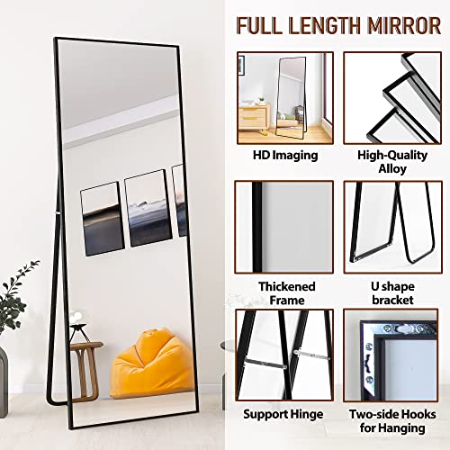 Beauty4U 65" x 24" Full Length Mirror with Stand, Black Wall Mounting