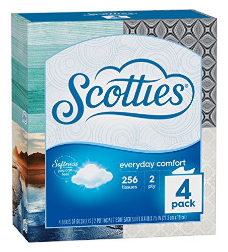 Scotties Everyday Comfort Facial Tissues, 64 Tissues per Box, 4 Pack