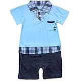 TIAOBU Baby Boys Short Sleeve V-neck Gentleman Romper Jumpsuit Clothes Outfits