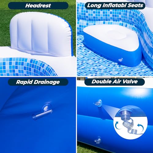 Inflatable Swimming Pool with Seat Pump, 121" X 90" X 22" Blow-Up Pool for Kids Adults Oversized Thickened Kiddie Pool Family Full Sized Inflatable Pools for Garden, Backyard, Outdoor Water Party