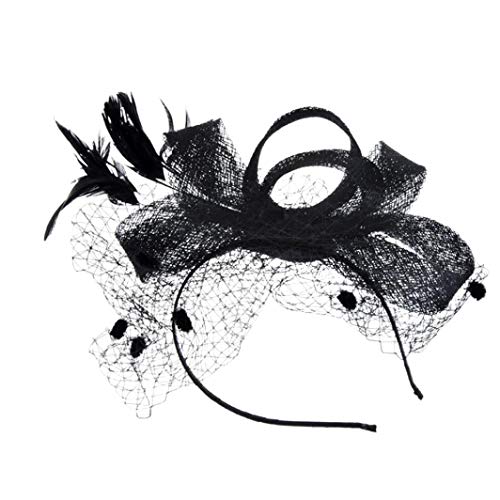 Fascinators for Women,Fashion Women Fascinator Penny Mesh Hat Ribbons and Feathers Wedding Party Hat (One Size, Black)