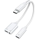 AreMe 3 in 1 USB C Splitter, USB C to 3.5mm Headphone and Charger Adapter | Dual Type C Aux Headphone Jack Dongle Cable Cord with PD 60W Fast Charging