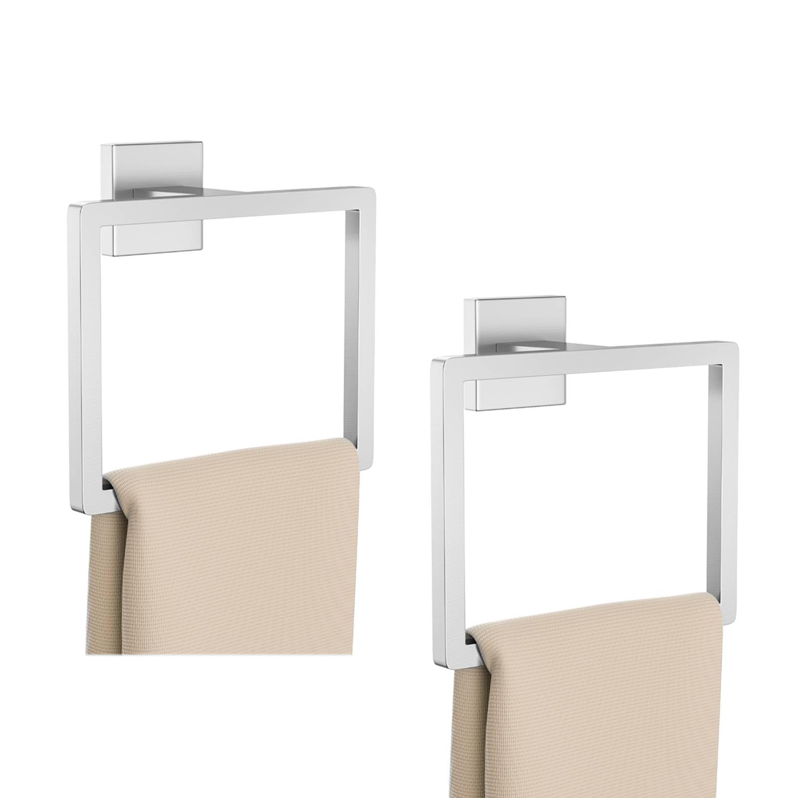 Photo 1 of 2-Piece Brushed Nickel Square Towel Ring,Modern Hand Towel Holder for Bathroom,Stainless Steel Towel Hangers Wall-Mounted Towel Rack