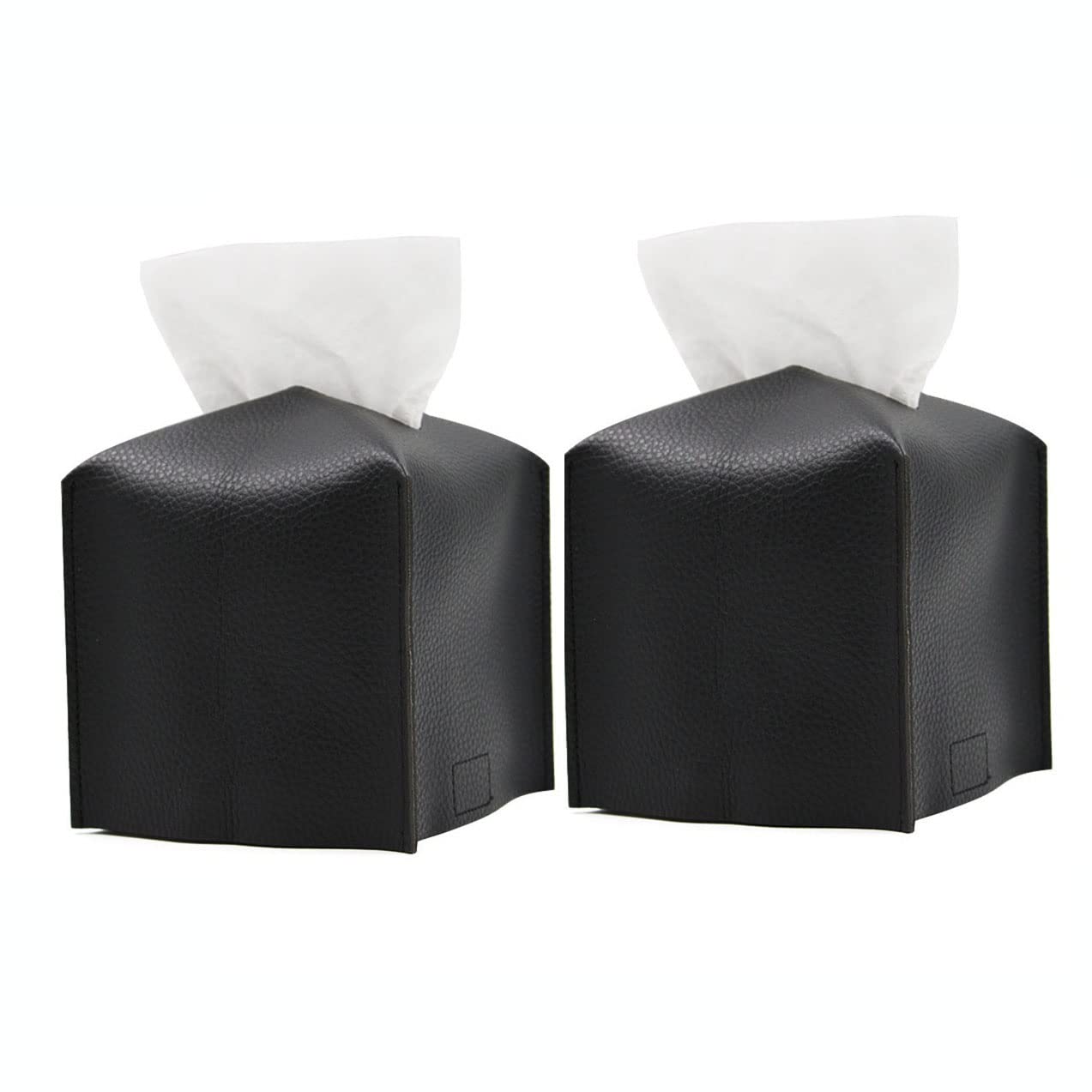 YdseozOA 2Pcs Tissue Box Cover Square PU Leather Cube Tissues Covers Modern Delicate Decorative Square Napkin Dispenser Home Hotel Car Office Restaurant-Black…