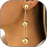 14K Gold Ball Drop Dangle Earrings for Women,Dainty Triple Round Balls Beaded Statement Earrings Vintage Thin Link Chain Jewelry Accessories